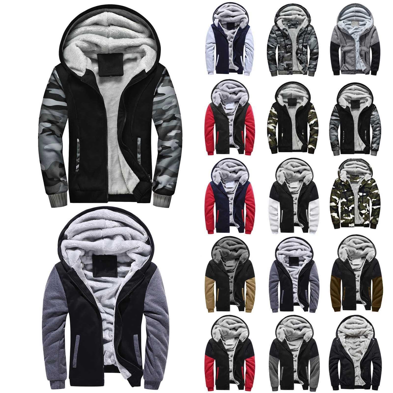 Zhengfuzhihai Heren trui winter workout fleece hoodie jassen volledige ritssluiting wollen warme dikke jassen L bruin