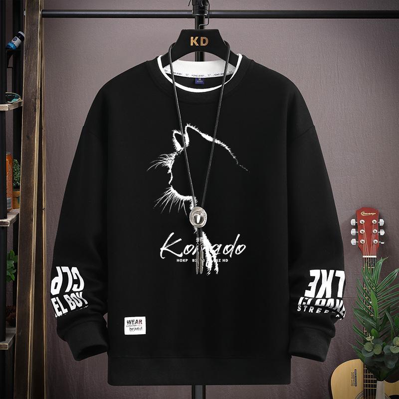 ETST 009 Lente Herfst Heren Sweatshirt Japan Cartoon Kat Sportkleding Lange Mouw O Hals T-shirt Harajuku High Street Herenkleding 2024 S