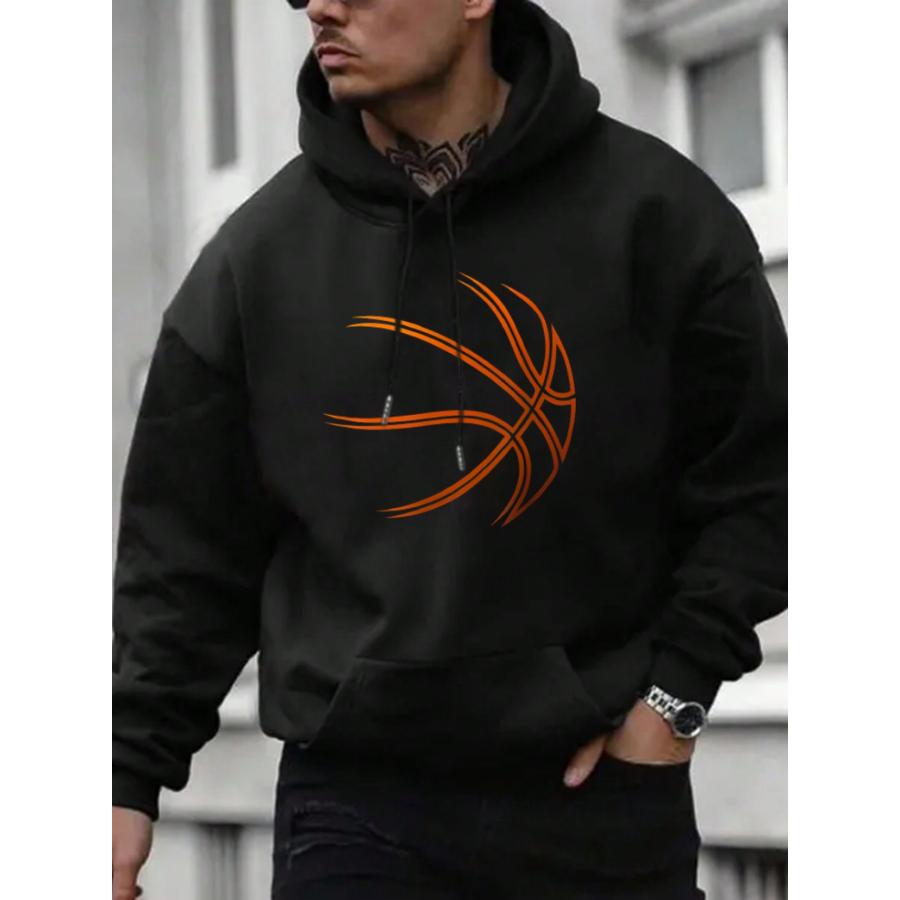 ETST 009 Herenbasketbalprint fleece gevoerde hoodie voor herfst en winter S