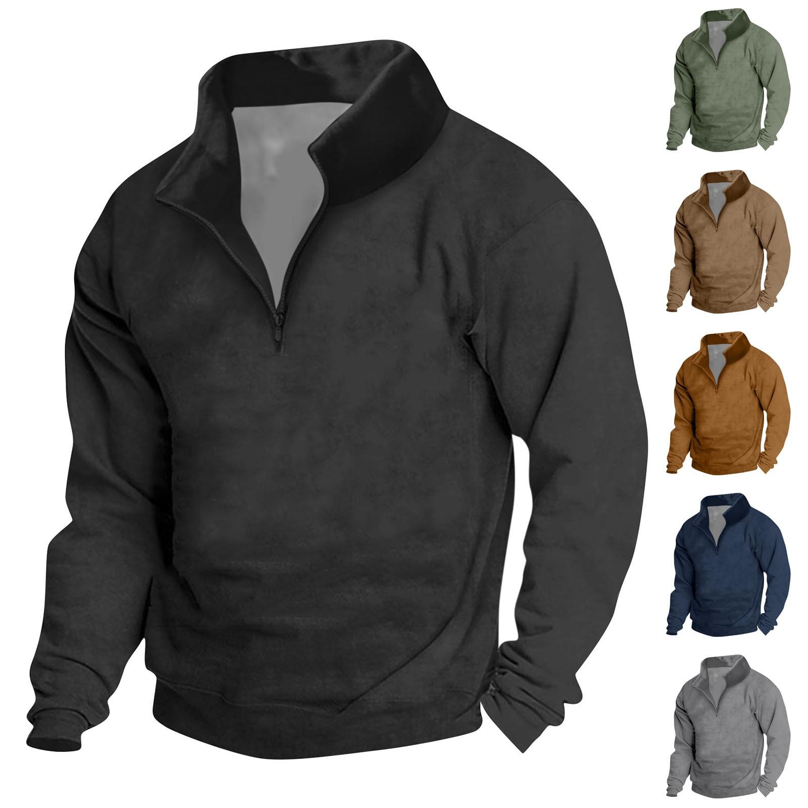 Zhengfuzhihai Heren Vintage High Neck Top Half Zip Sport Lange Mouw Trui L zwart