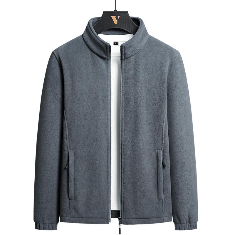 Ding Mao Clothing Lente en herfst heren fleece sportjack fleece trui effen kleur staande kraag vest jas M grijs