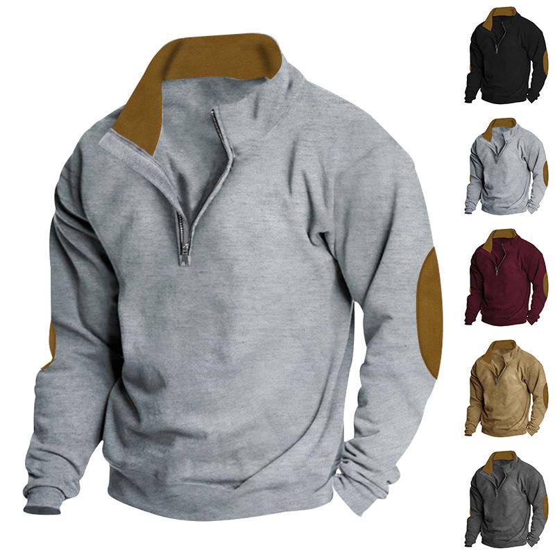 Fashion human Herfsttrui Heren Outdoor Casual Borduurwerk Colorblocking Staande Kraag Lange Mouw Sweatshirt S zwart