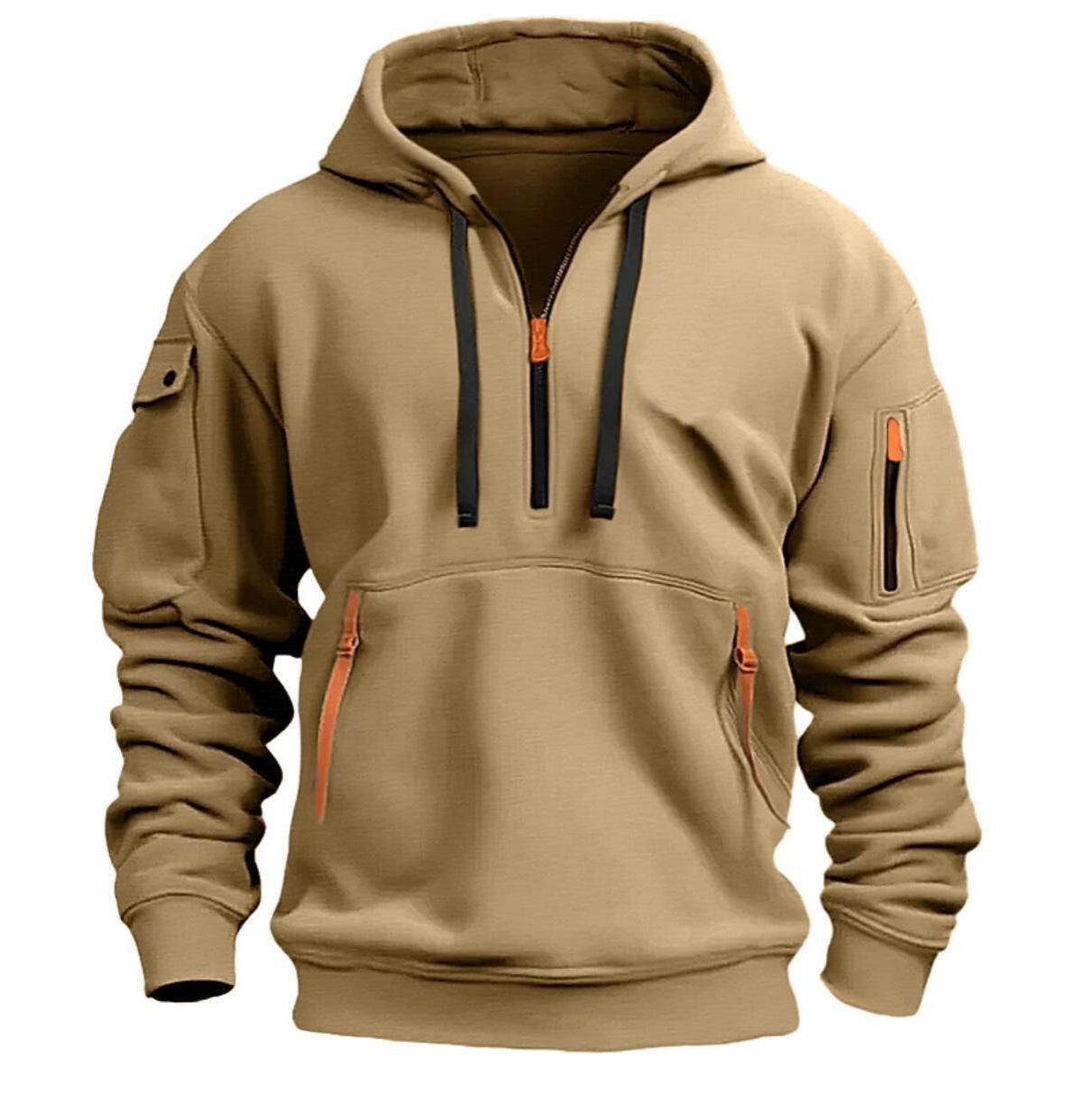 Top Men Wardrobe Heren Cross-Border Herfst/Winter Multi-Pocket Rits Hoodie Sweatshirt Casual Jas L lichtgrijze kleur