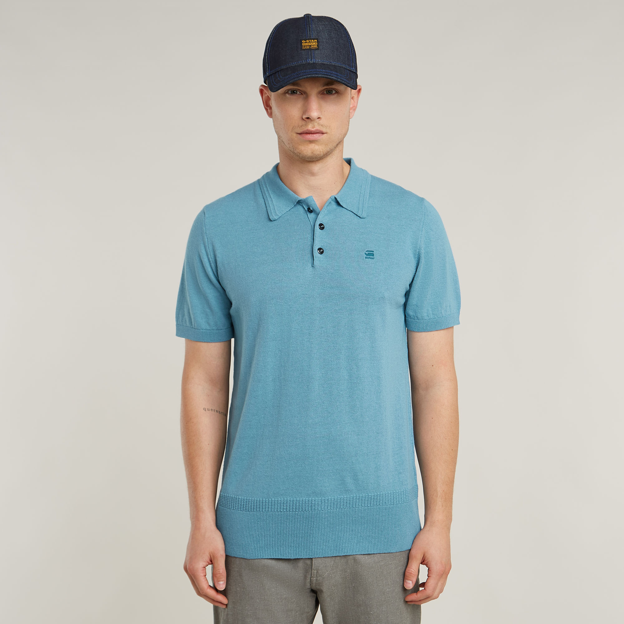 G-Star RAW Gebreide Polo - Midden blauw - Heren
