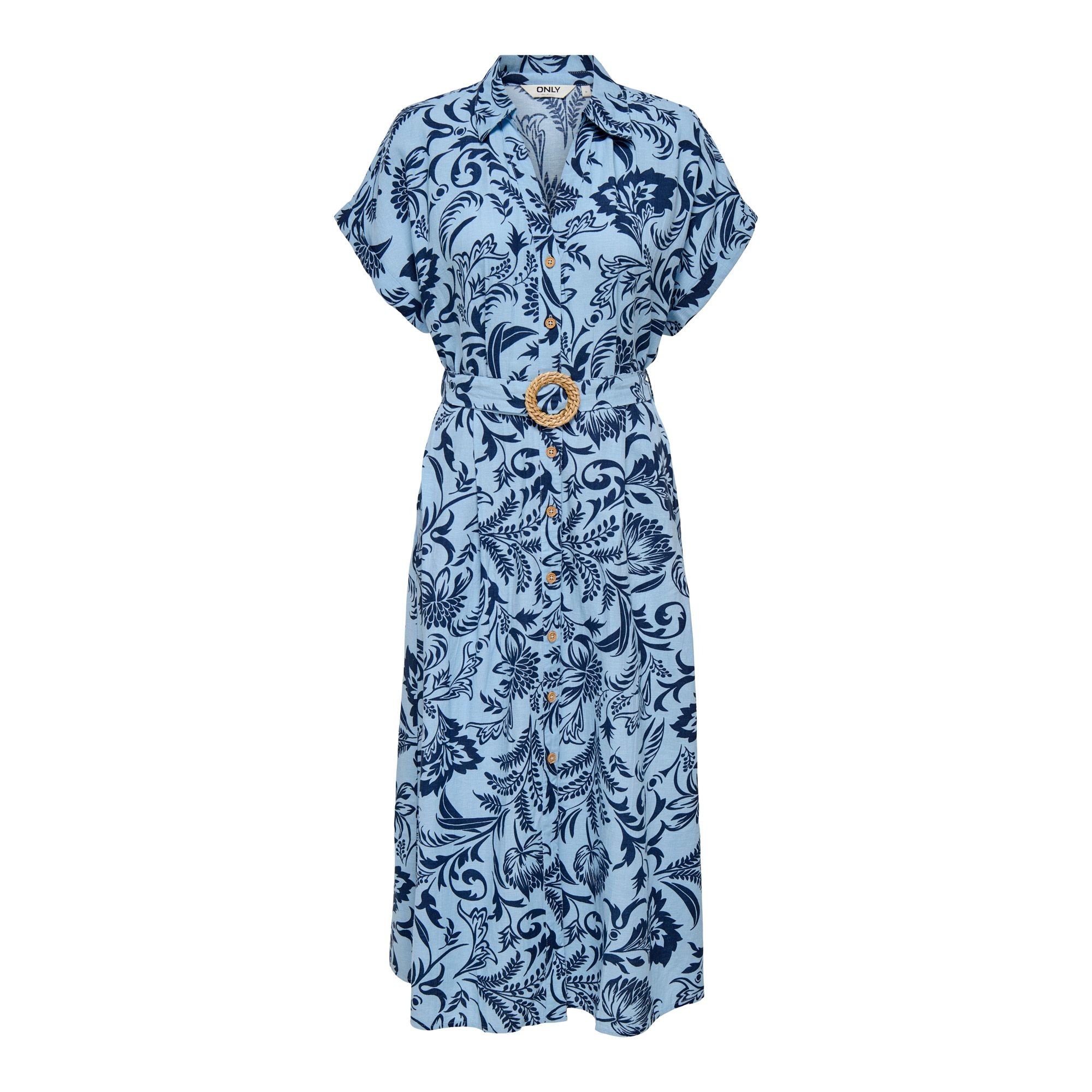 Only Jurk met overhemdkraag ONLJAKIRI LINEN SS MIDI SHIRT DRESS WVN