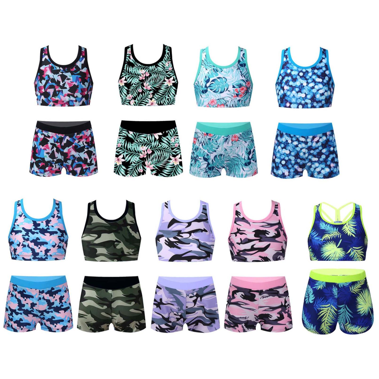 Daenrui Kinderen Meisjes Badpak 2 Stuks Sport Crop Top met Shorts Set Atletische Badmode 5-6 Years marineblauwe kleur