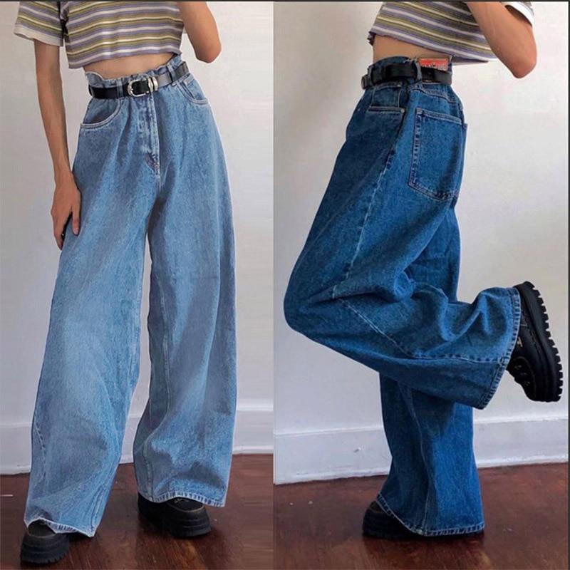 91530103MAC32JTX96 Koreaanse stijl vrouwen jeans denim boot cut wijde pijpen jeans laarzen mode losse lange lengte streetwear vrouwelijke broek casual effen broek XXXL lichtblauwe kleur