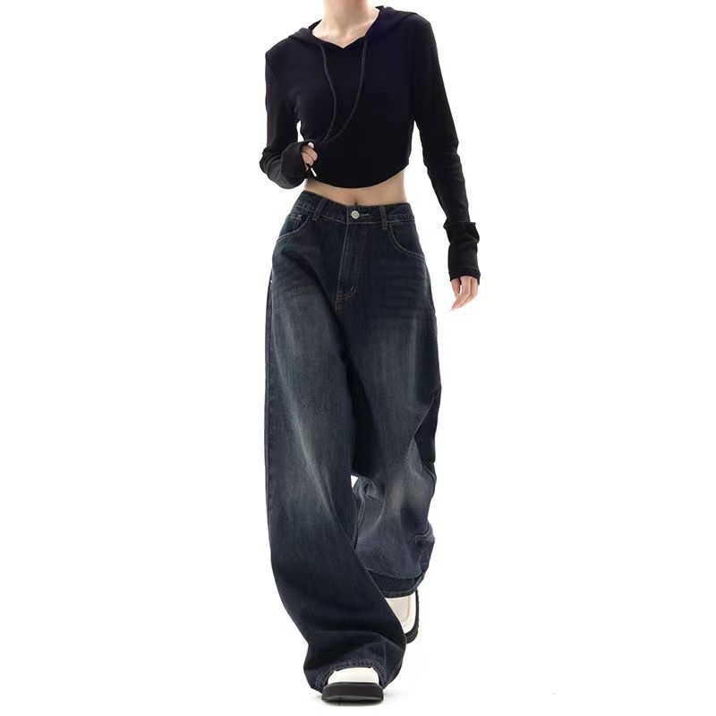 YUBAOBEI Vrouwen oversized wijde pijpen jeans Koreaanse mode harajuku baggy denim broek streetwear vintage y2k herfst casual broek trend 2XL zwart