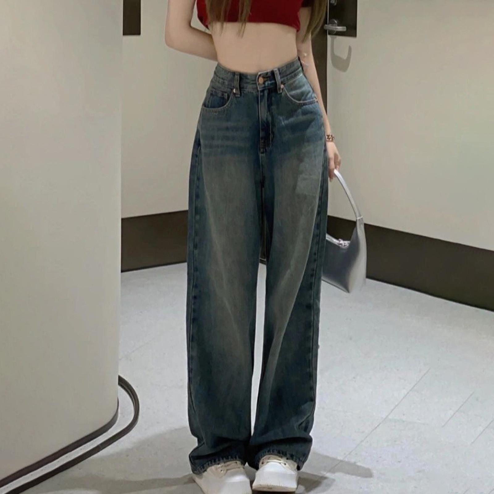 ZuiBaDuDu Jeans Dames Blauw Grote Slanke Rechte Pijpen Wijde Pijpen Broek L blauw