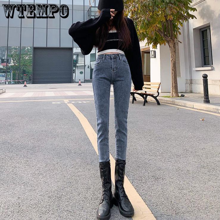 WTEMPO Plus Size Dames Lente Nieuwe Pencil Jeans Mode Hoge Taille Negen Punten Broek XXXXL