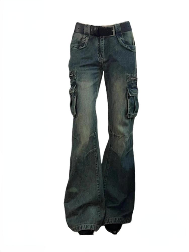 Diana Fashion Clothes Cargobroeken voor dames, Koreaanse mode, grote zakken, femme flared kleding, zomer 2024, nieuwe casual, dweilend denim, losse jeans, broeken S blauw