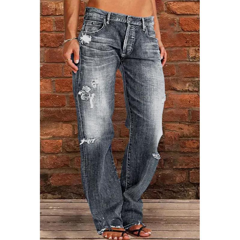 Ki Wi Dames Jeans Slim Afslankende Gewassen Flared Broek Dames Broeken Broeken 5XL zwart