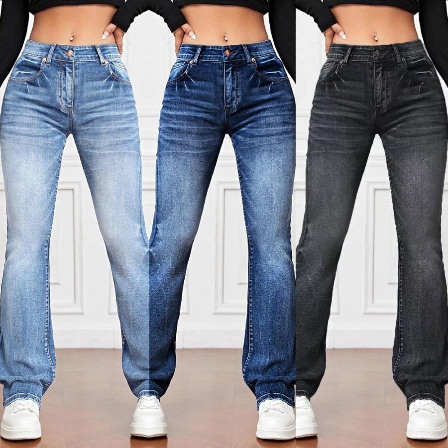 MAITA Elite Fashions Dames stretch denim jeans hoge taille slanke rechte broek dames lange casual jeansbroek S zwart