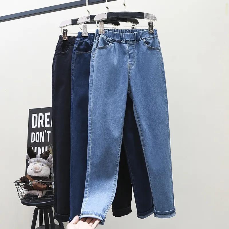 HI Sweet LOULOU Stretch Skinny Jeans Vintage Denim Broek Hoge Taille Elastische Band Slanke Potlood Broek Mom Jeans Plus Size L zwart