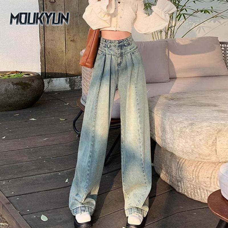 MOUKYUN Y2k Baggy Jeans Dames Hoge Taille Blauwe Denim Broek Streetwear Jaren 2000 Lange Broek Jaren '90 Vintage Oversize Koreaanse Mode S blauw