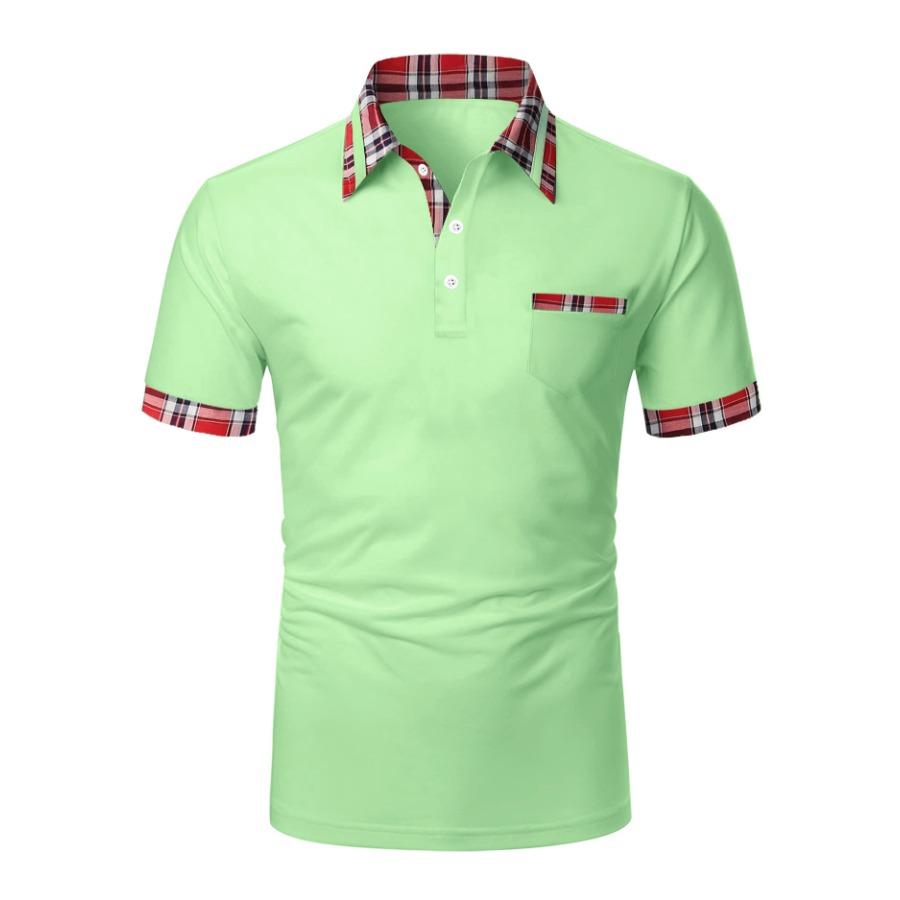 Plus Size FUGUIS Heren Korte Mouw Polo Kraag T-shirt Wit Zwart Blauw Poloshirts Heren Casual Patchwork Plaid Print Tops S zwart