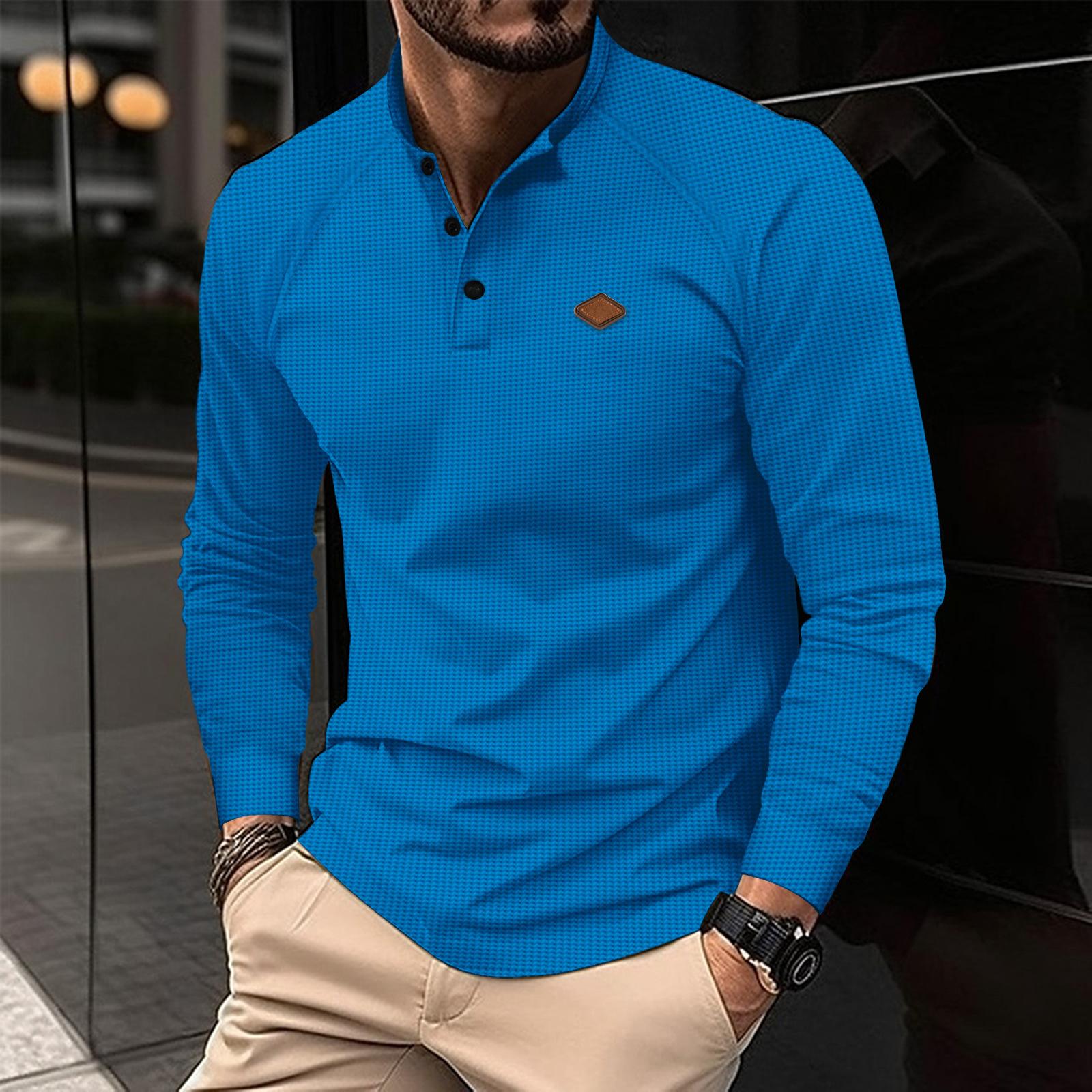 JOHO - CarGear Nieuwe herfst- en winter heren POLO-shirt met revers, effen kleur, lange mouwen, sport S