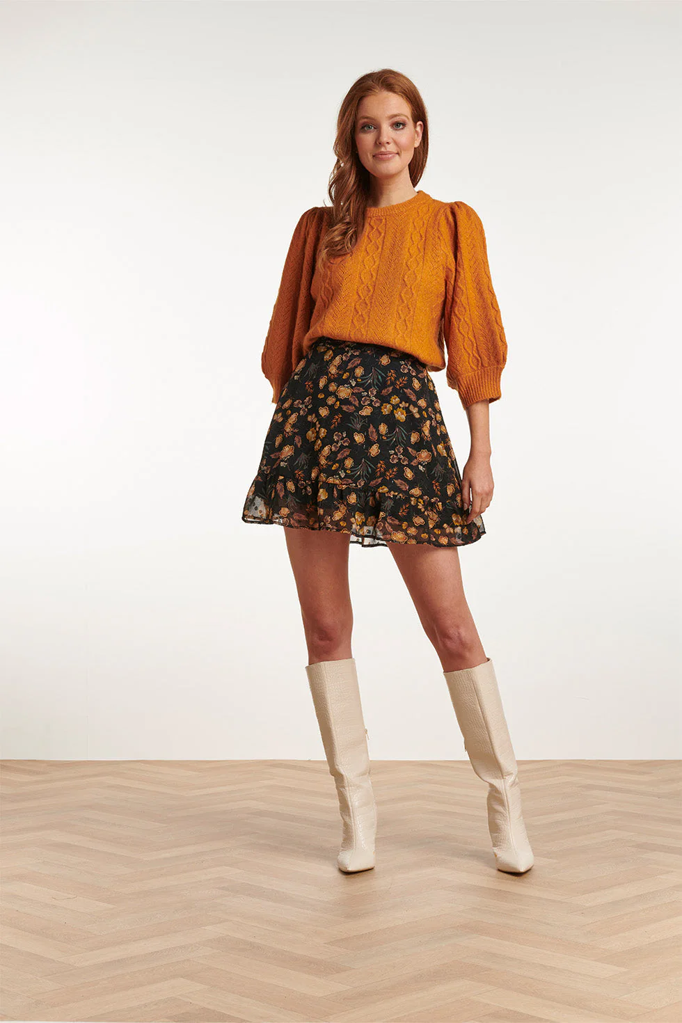 Smashed Lemon 23709-999-240 rok met bloemenprint in bruin-mosterd