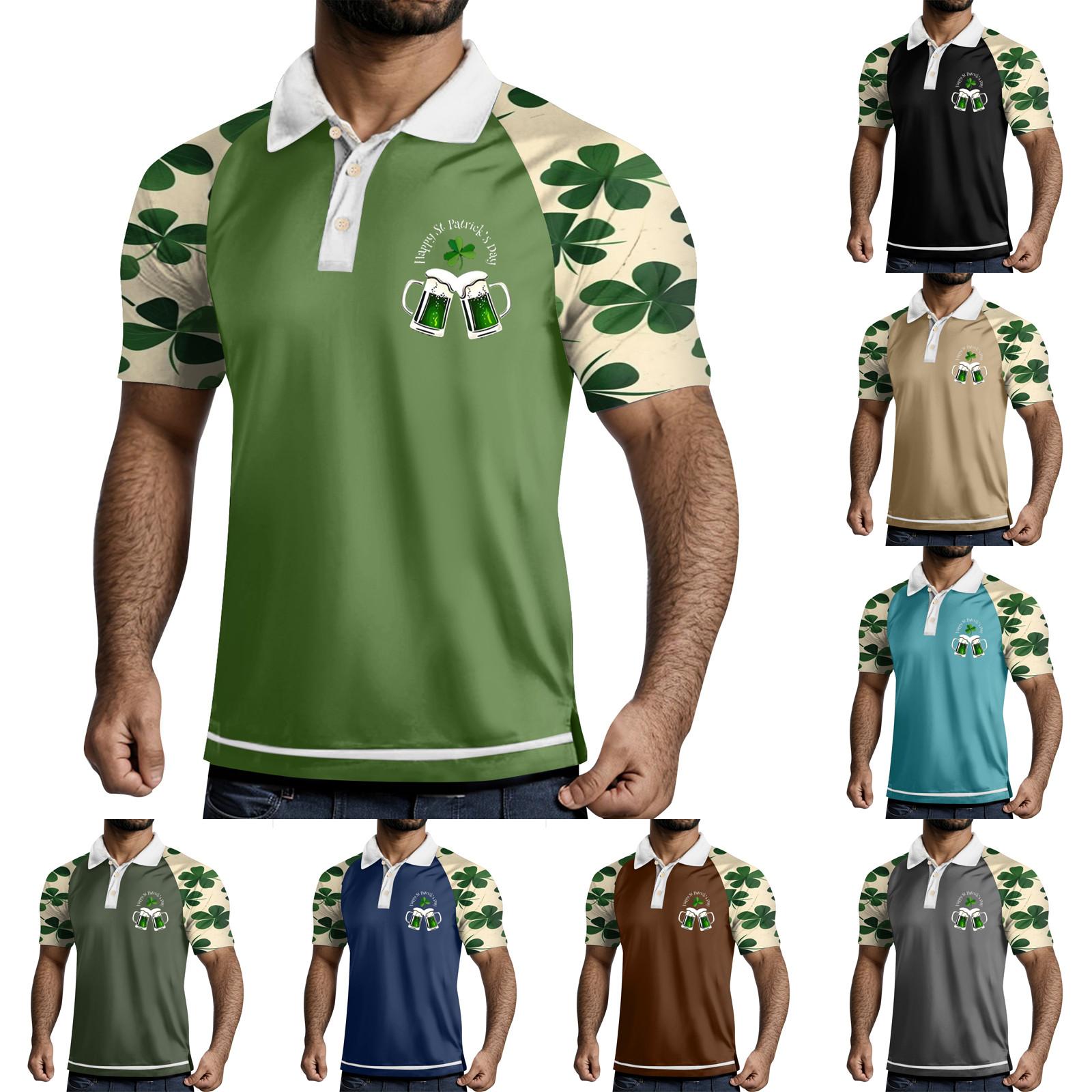 Hong Decor Golfshirt voor heren Casual Sport V-hals Geribbelde kraag Korte mouw Mode Casual Effen Kleur Effen Lente en zomer Normale pasvorm XL Vloot