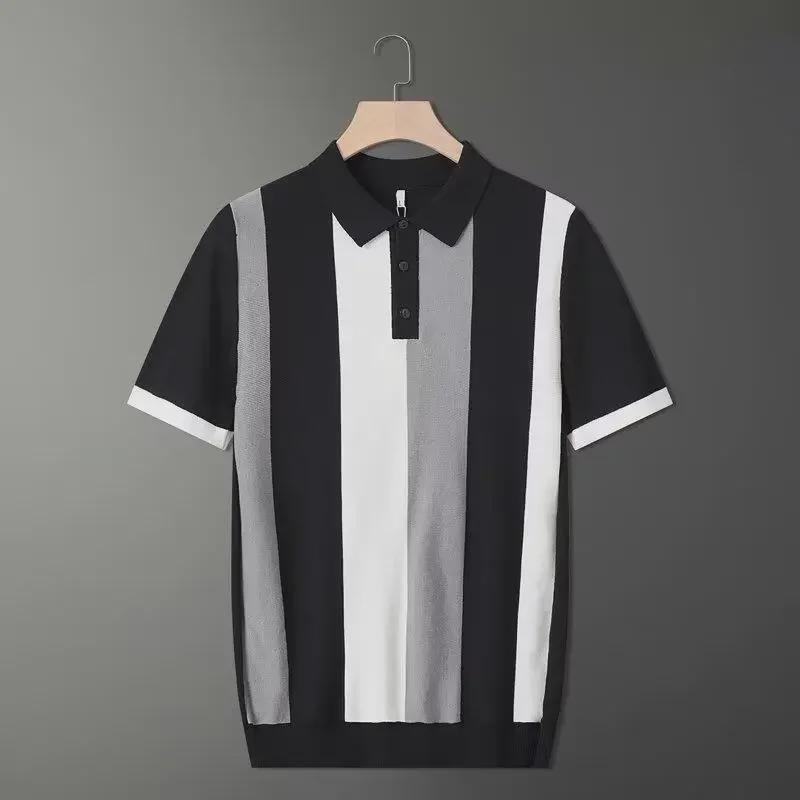 VantaGoods Heren Slim Fit Gestreept Ijs Zijde Poloshirt met Korte Mouwen XXL