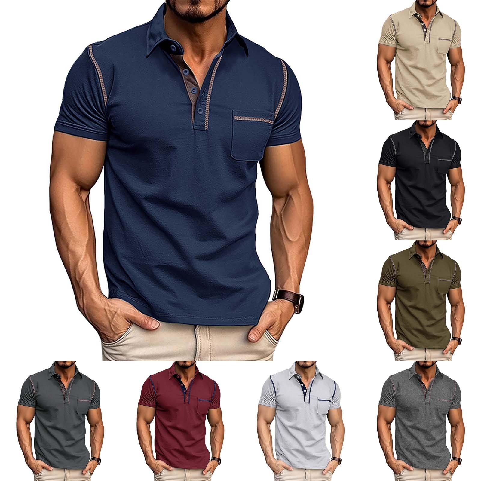 Ren Bag Zomer Europees en Amerikaans heren korte mouwen heren revers T-shirt kleur blokkerende top L zwart