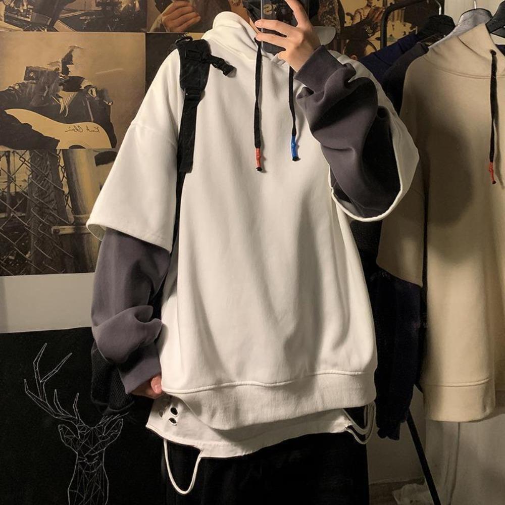 TOP COOL FASHION Tweedelige Sweatshirt Heren Capuchon Herfst Winter Trendy Ins Hip Hop Top Oversized Niche High Street Jas Jas M zwart