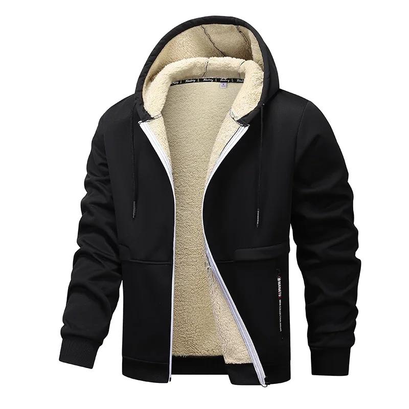 Fuxueting Winter lamswollen hoodies met rits, dikke warme jas, heren sweatshirts met lange mouwen, casual sport fleece jassen, herenjassen met capuchon S bruin
