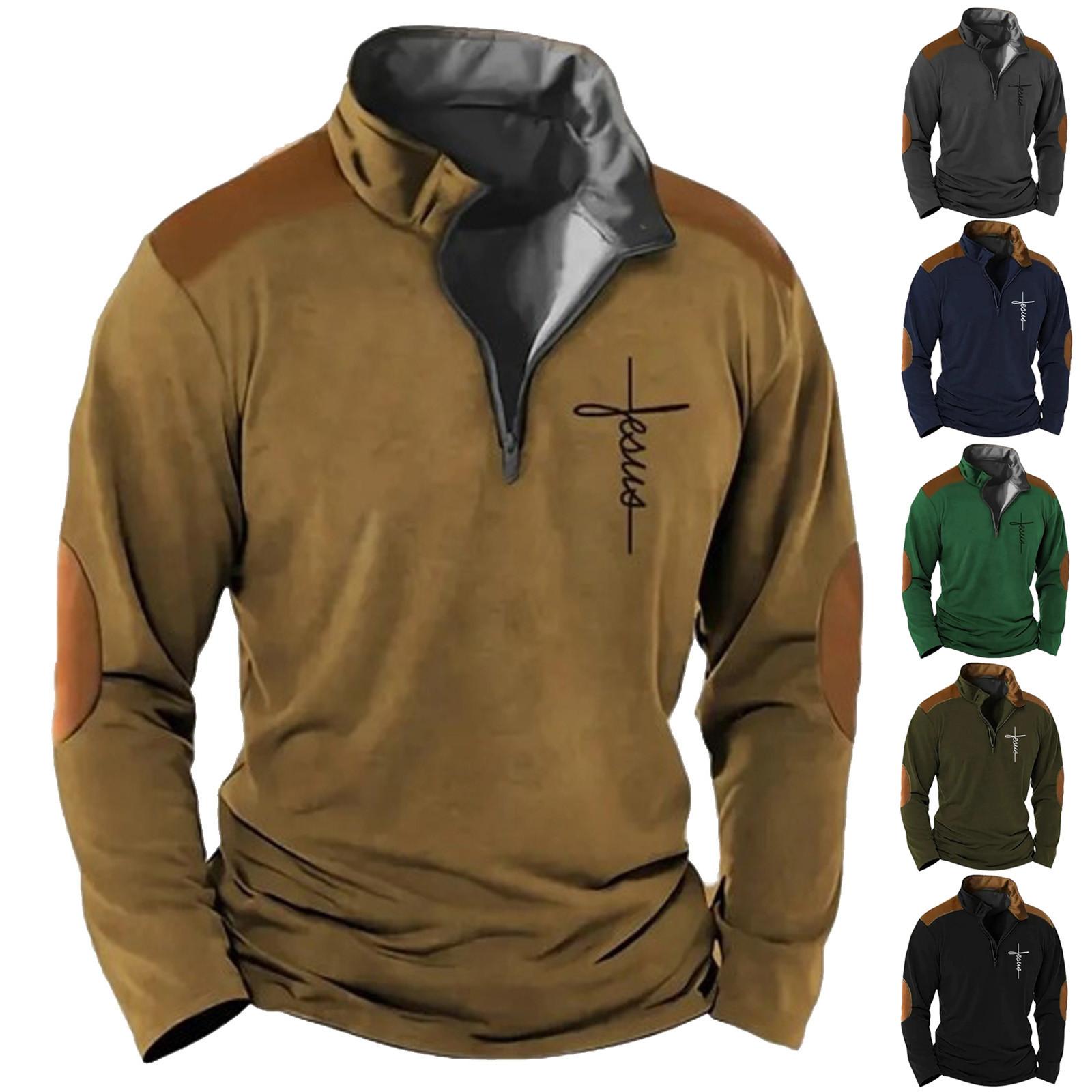 Ren Bag Heren Vintage High Neck Top Half Zip Sport Lange Mouw Trui L legergroene kleur