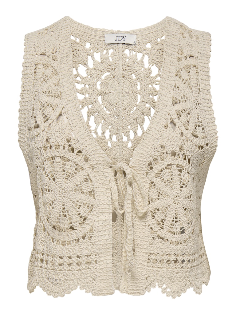 Jacqueline de Yong vic s/l v-neck tie vest knt 15347425 tapioca