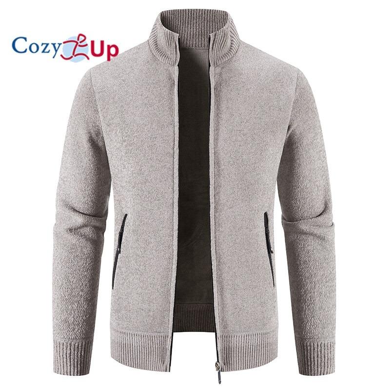 Cozy Up Nieuwe Trui Heren Fleece Warm Breiwerk Effen Kleur Opstaande Kraag Rits Slim Fit Cardigan M donkergrijze kleur
