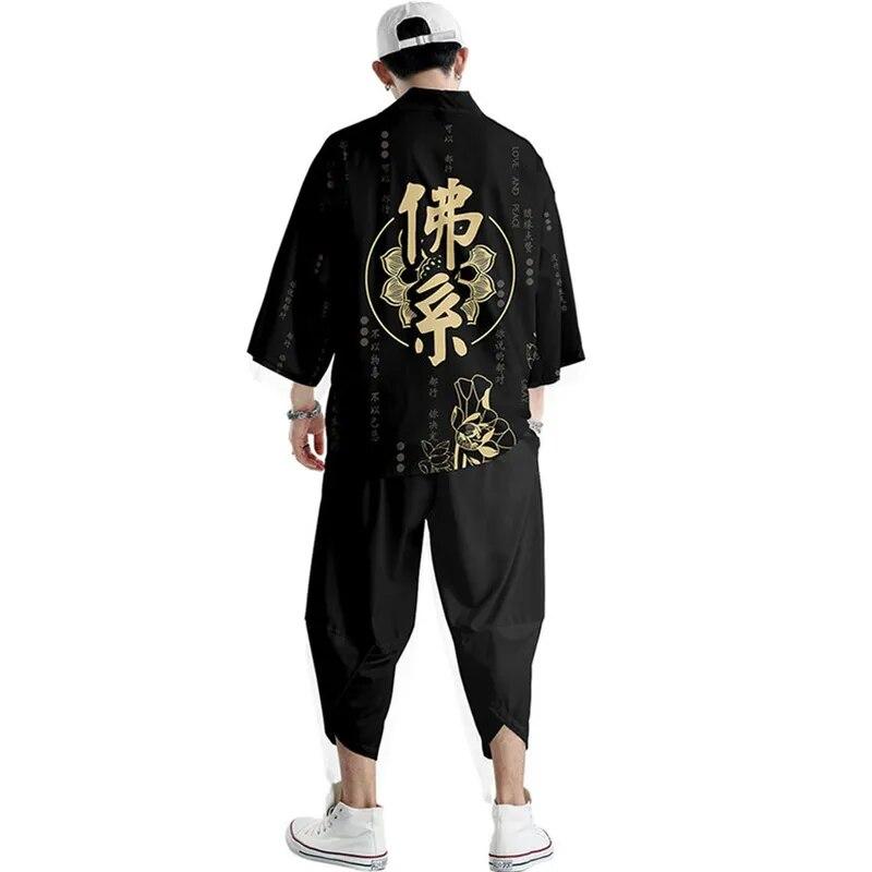 SHIZI Mannen Cosplay Yukata Tops Broeken Chinese Stijl Japanse Straat Samurai Harajuku Kimono Pak Cardigan XS