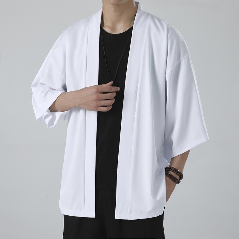 COCOi Japanse herenvest Kimono Traditionele Japanse samoeraikleding Streetwear Yukata Herenoverhemd XXXXXL wit