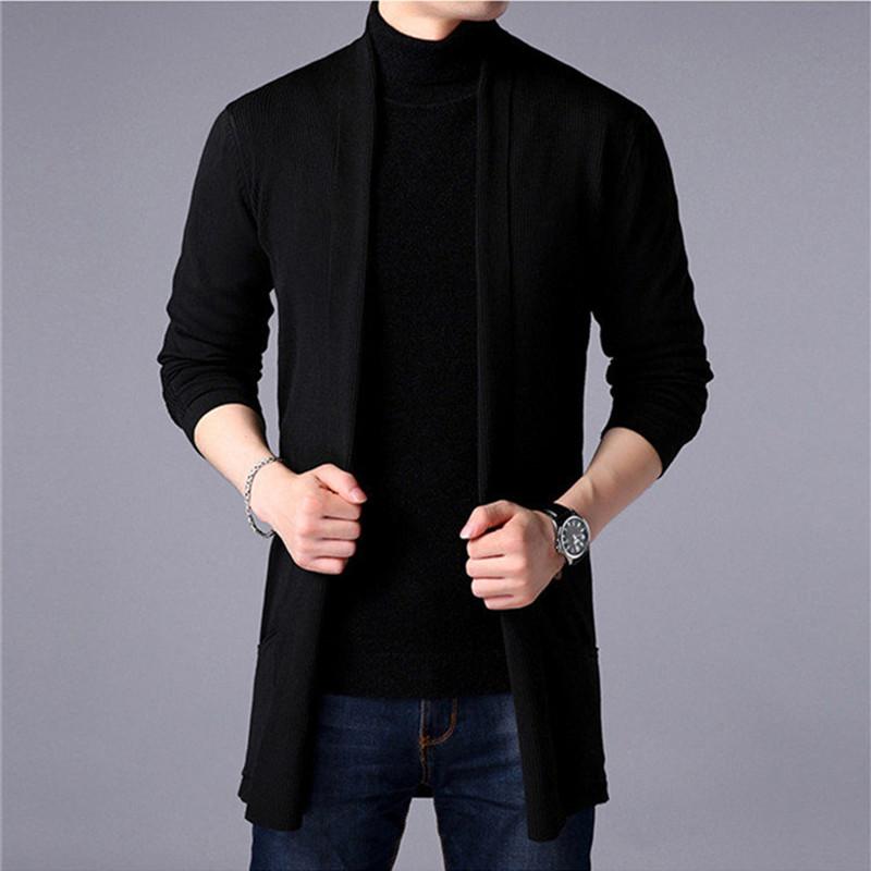 COCOi Lente Herfst Mannen Casual Mode Cardigan Trui Homme Effen Kleur Breien Jas Hombre Top Mannelijk All-match Buitenkleding Herenkleding XXXL zwart
