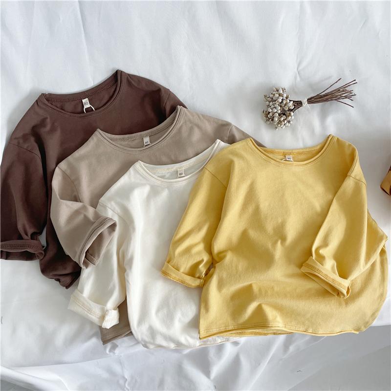 BOOSKU Kinderen Meisjes Hemd Ronde Hals Dieptepunt Shirt Herfst Lente Lange Mouwen T-shirt Kinderen Meisjes Casual Tops Tees 1 ~ 6 Y 110