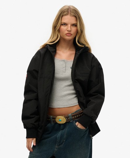 Superdry Vrouwen Oversized Surplus Nylon Bomberjack met Capuchon Zwart