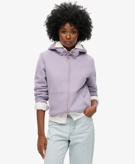 Superdry Vrouwen Essential Hoodie met Rits en Borgvoering Paars