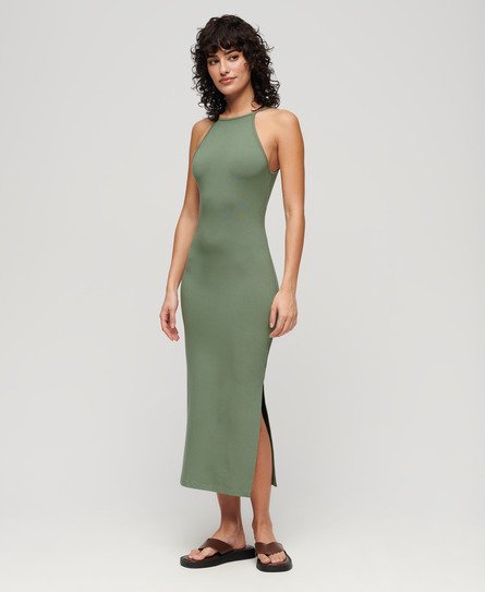 Superdry Vrouwen Jersey Midi-jurk met Kanten Achterkant Groen