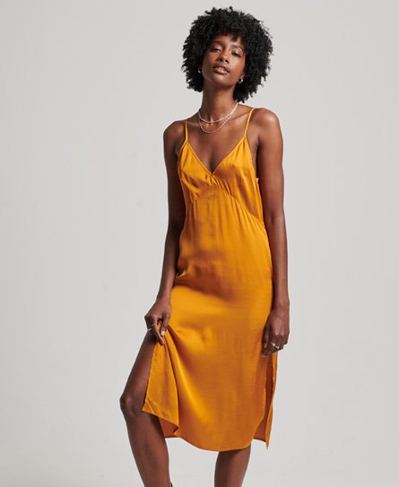 Superdry Vrouwen Satijnen Cami Midi-jurk Oranje