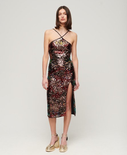 Superdry Vrouwen Midi-jurk met Halternek en Lovertjes Multi