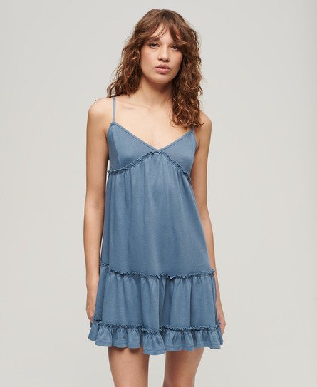 Superdry Vrouwen Jersey Cami Mini-jurk met Gelaagd Ontwerp Blauw