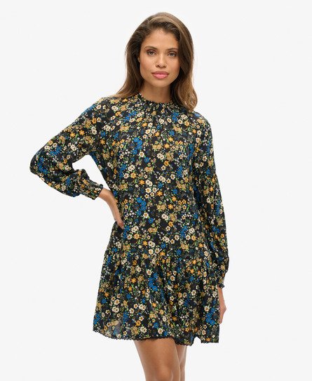 Superdry Vrouwen Mini-jurk met Hoge Halslijn Zwart