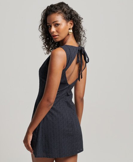 Superdry Vrouwen Vintage Mini-jurk met Broderie Blauw