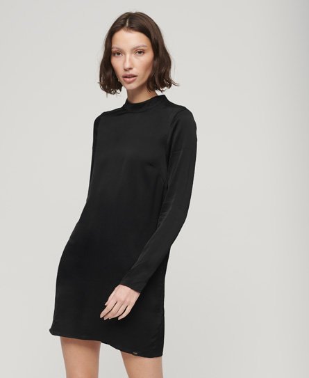 Superdry Vrouwen Satijnen Mini-jurk met Hoge Hals Zwart