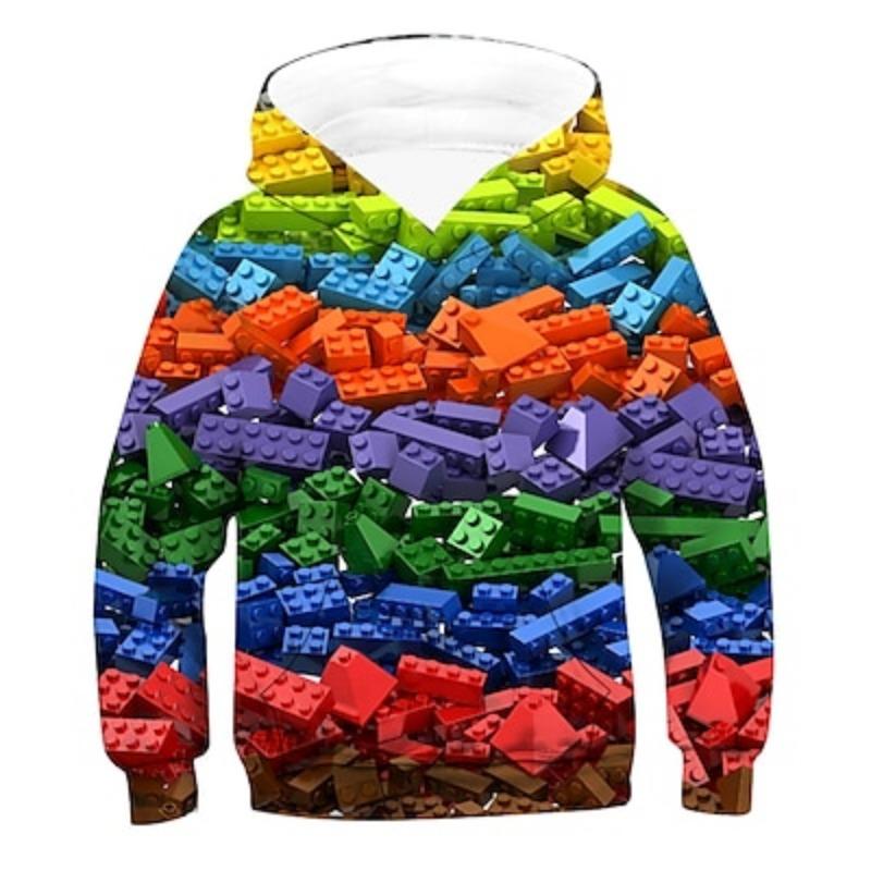 ETST WENDY 012 Kinderen Jongens Hoodie Lange Mouw Regenboog 3D Print Geometrisch School Racefiets Buiten Actief Basic 3-12 Jaar / Herfst / Winter / Lente 100CM