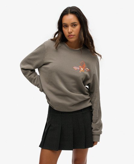 Superdry Vrouwen Oversized Tattoo Sweatshirt met Print Donkergrijs