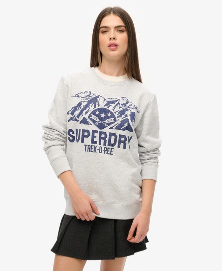 Superdry Vrouwen Oversized Outdoors Sweatshirt met Ronde Hals en Print Grijs