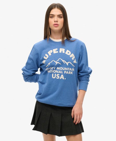Superdry Vrouwen Oversized Outdoors Sweatshirt met Ronde Hals en Print Blauw