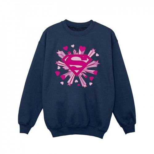 DC Comics Girls Superman roze harten en sterren logo sweatshirt 5-6 Years wit