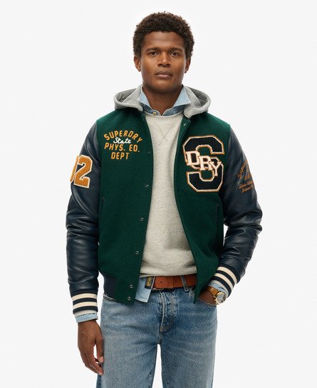 Superdry Mannen College Bomberjack met Capuchon en Patch Groen