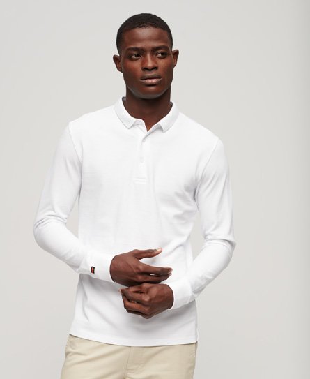 Superdry Mannen Poloshirt van Piquékatoen met Lange Mouwen Wit